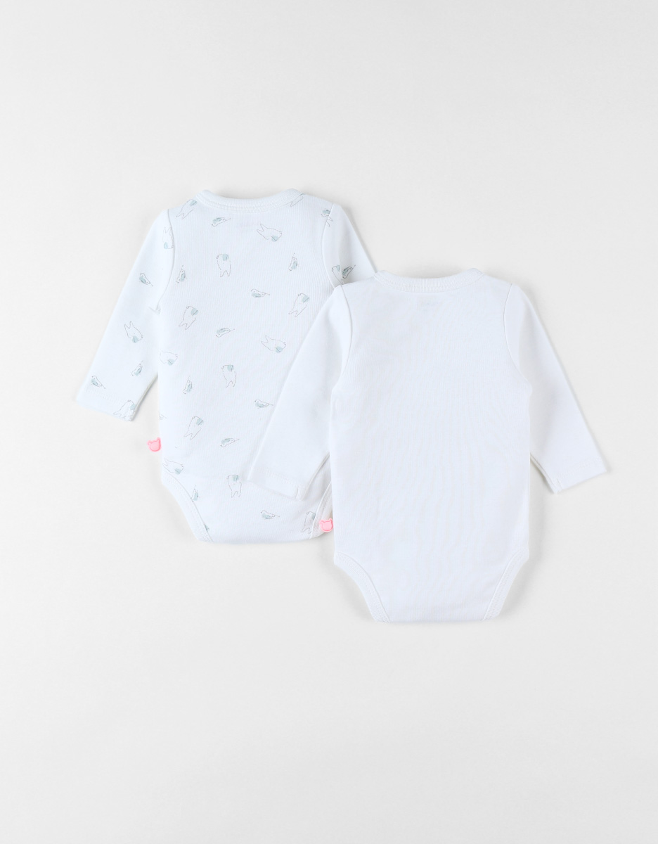 Set of 2 cotton bodysuits, ecru