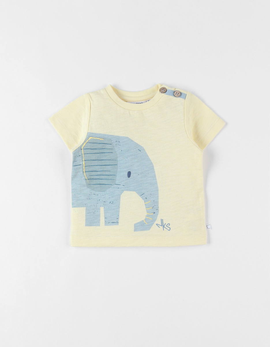T-shirt met korte mouwen en olifantprint, lichtgeel