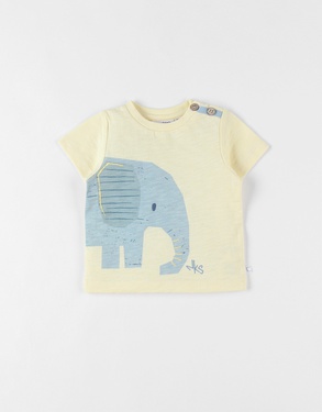 Short-sleeved t-shirtwith elephant print, pale yellow