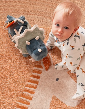 Veloudoux and organic cotton muslin Ops activity soft toy, blue