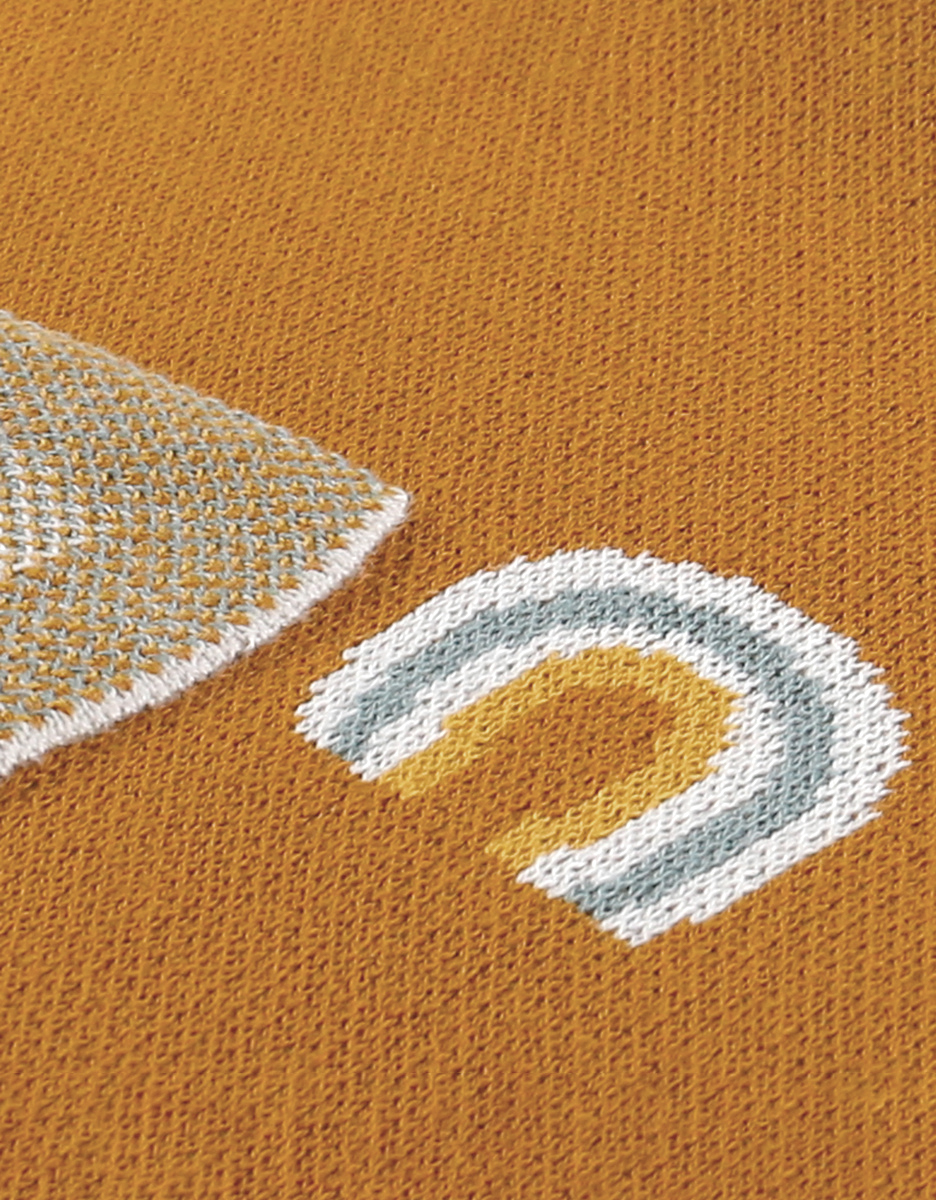 Organic jacquard knitted 75 x 100 cm blanket, ochre