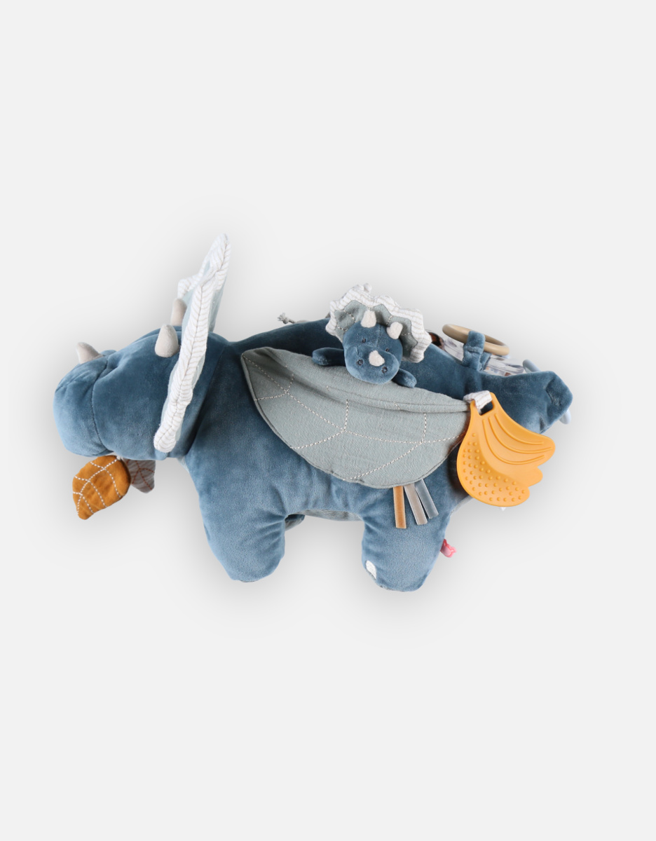 Veloudoux en BIO katoenen mousseline Ops activiteitenknuffel, blauw