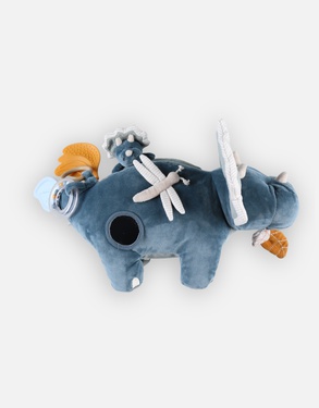 Veloudoux and organic cotton muslin Ops activity soft toy, blue