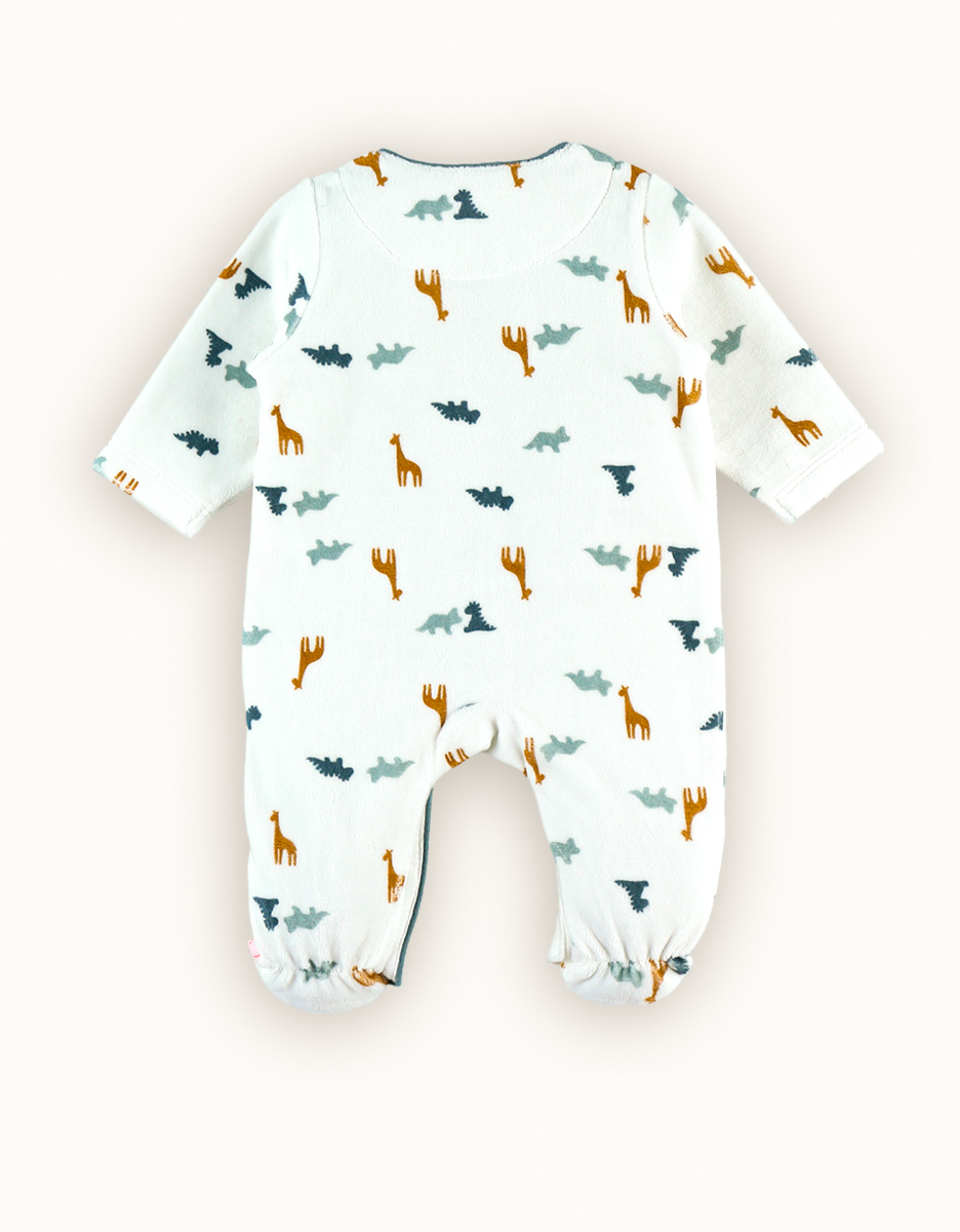 Fluwelen dinosaurus pyjama, wit/blauw
