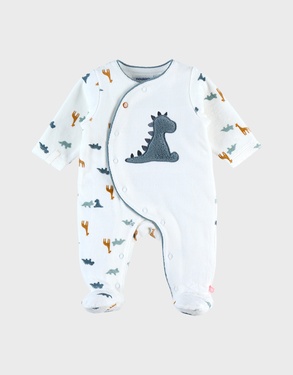 Fluwelen dinosaurus pyjama, wit/blauw