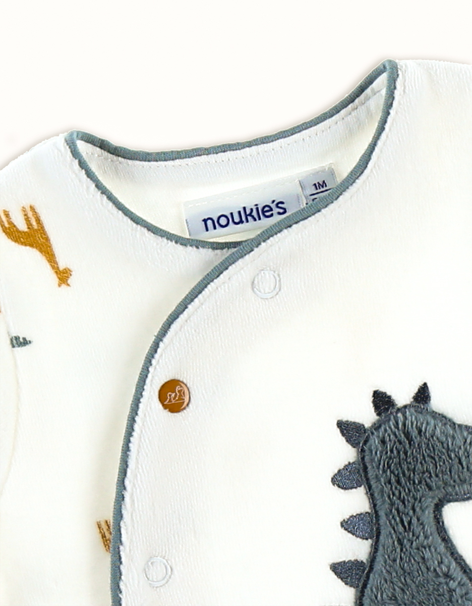 Pyjama dinosaure en velours, blanc/bleu