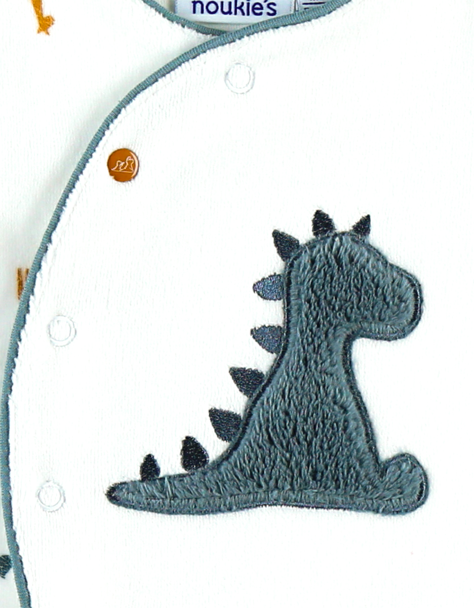 Pyjama dinosaure en velours, blanc/bleu