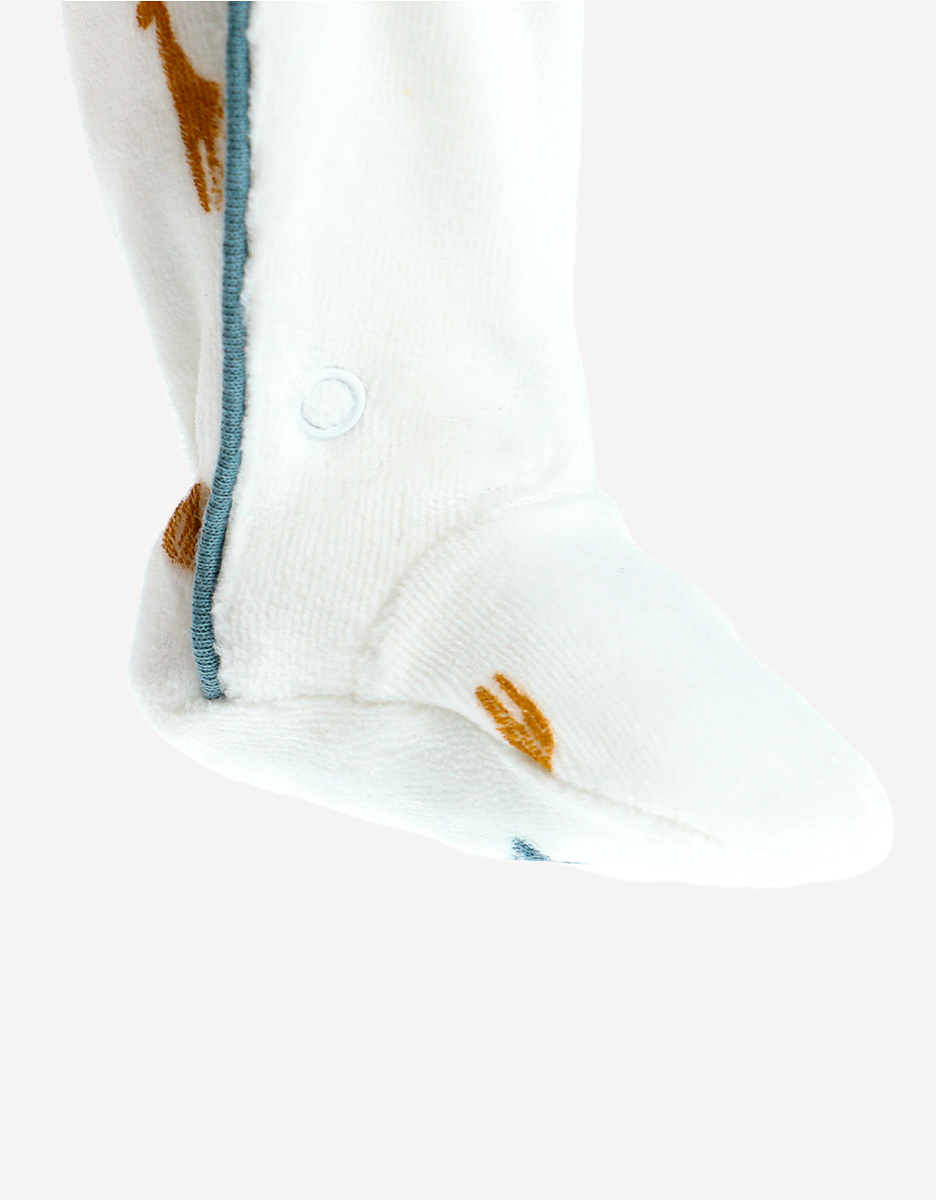 Pyjama dinosaure en velours, blanc/bleu