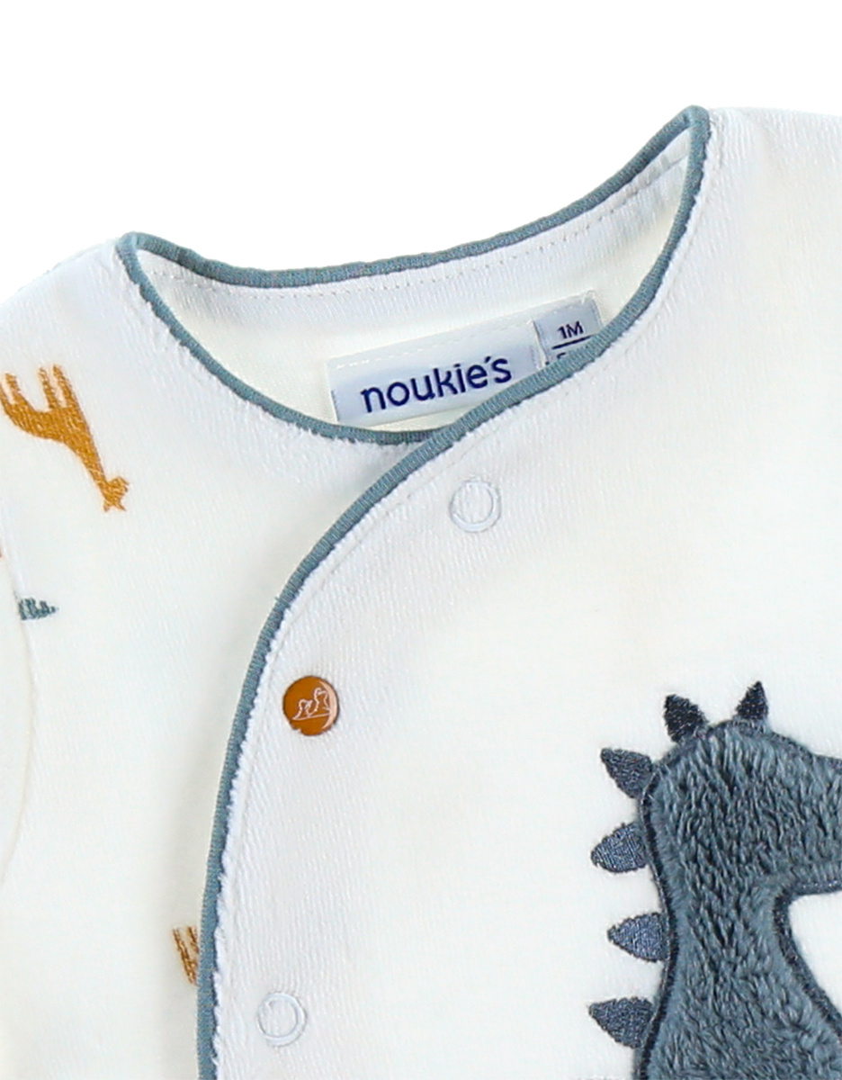 Pyjama dinosaure en velours, blanc/bleu