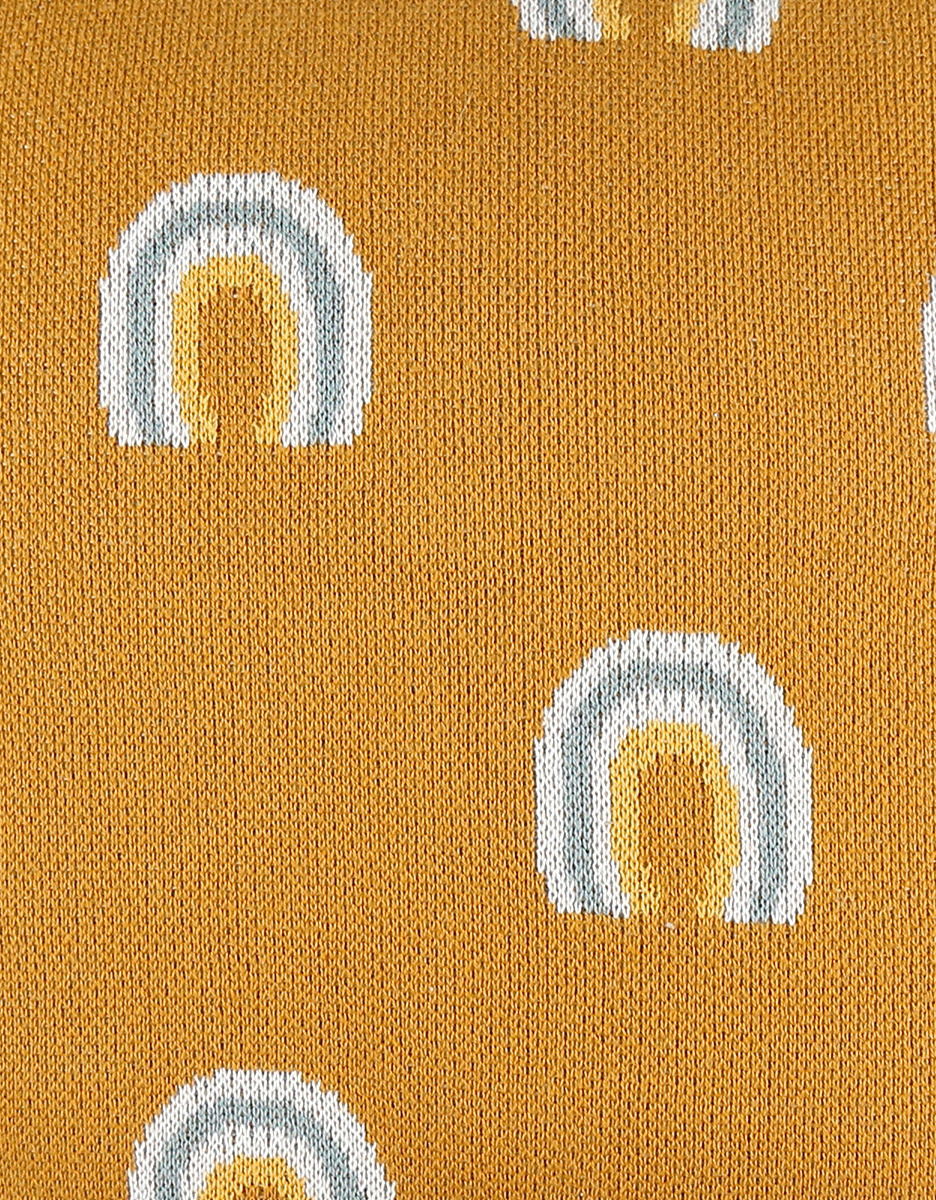 Organic jacquard knitted cushion, ochre