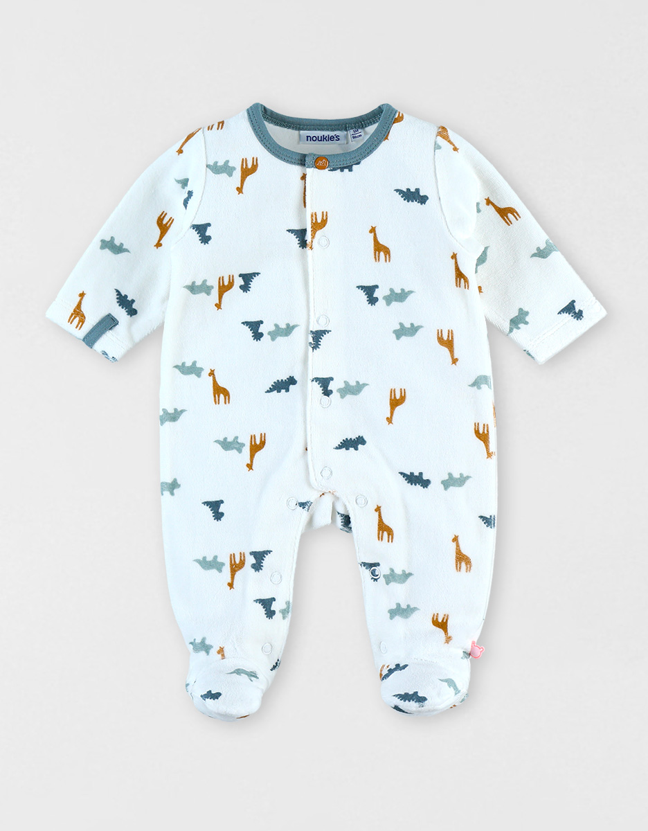 Fluwelen pyjama met dinosaurussenpatronen, wit