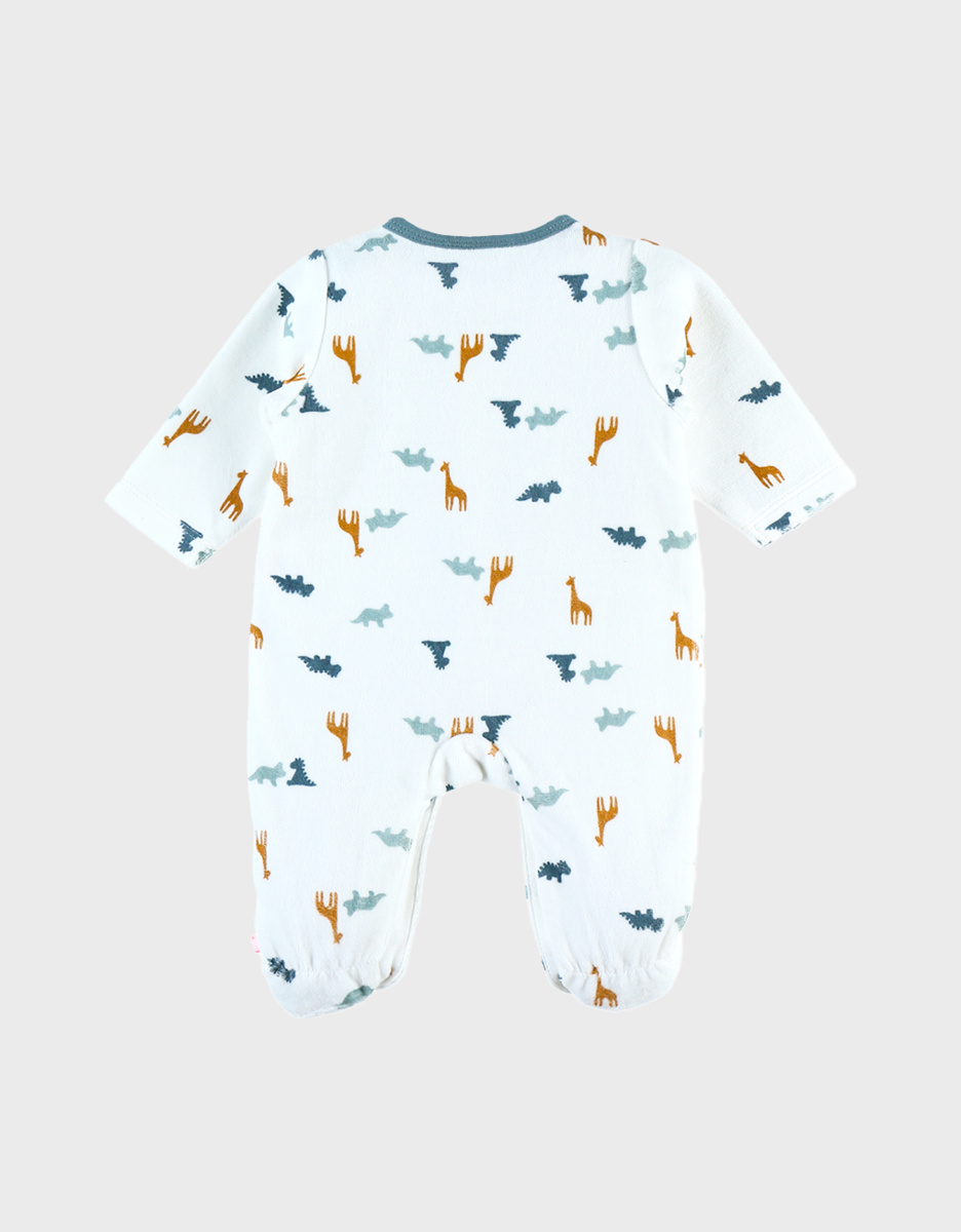 Fluwelen pyjama met dinosaurussenpatronen, wit