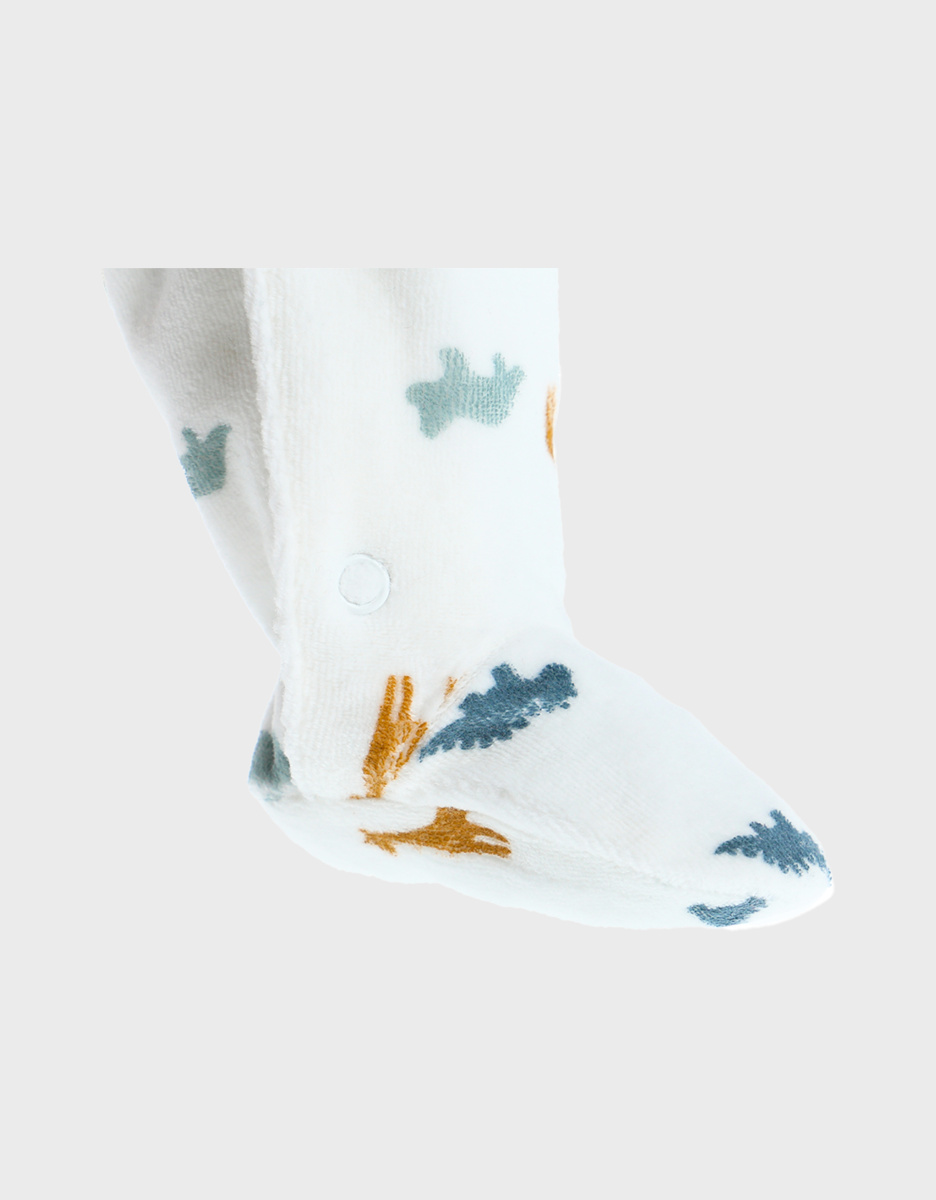 Pyjama imprimés dinosaures en velours, blanc