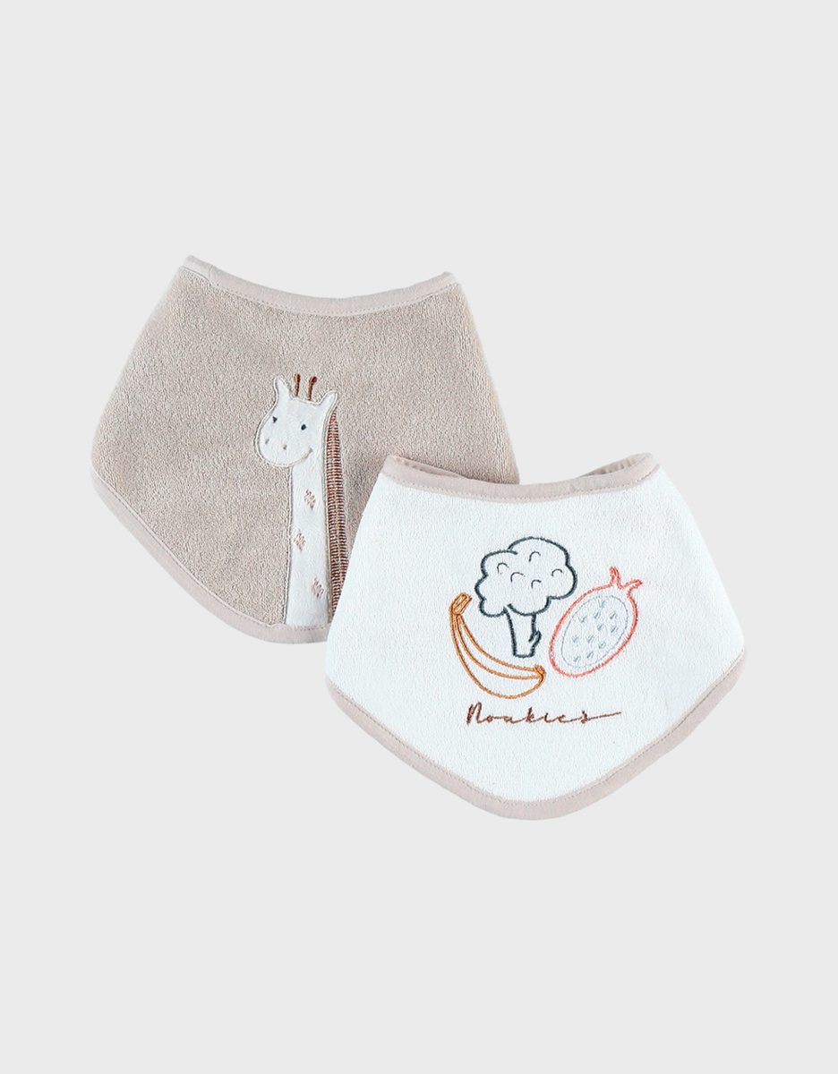 Lot de 2 bavoirs bandana en éponge, beige/blanc