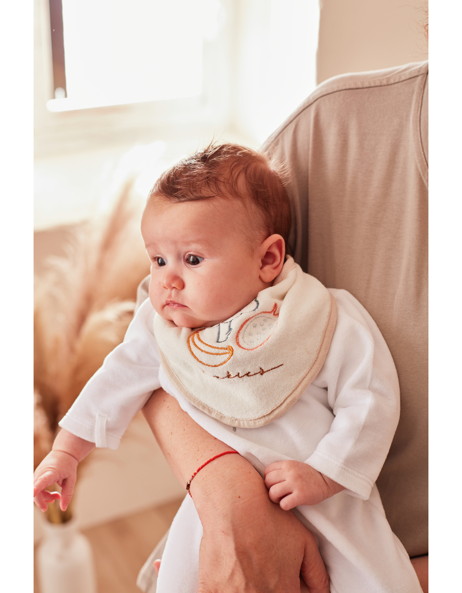 Lot de 2 bavoirs bandana en éponge, beige/blanc