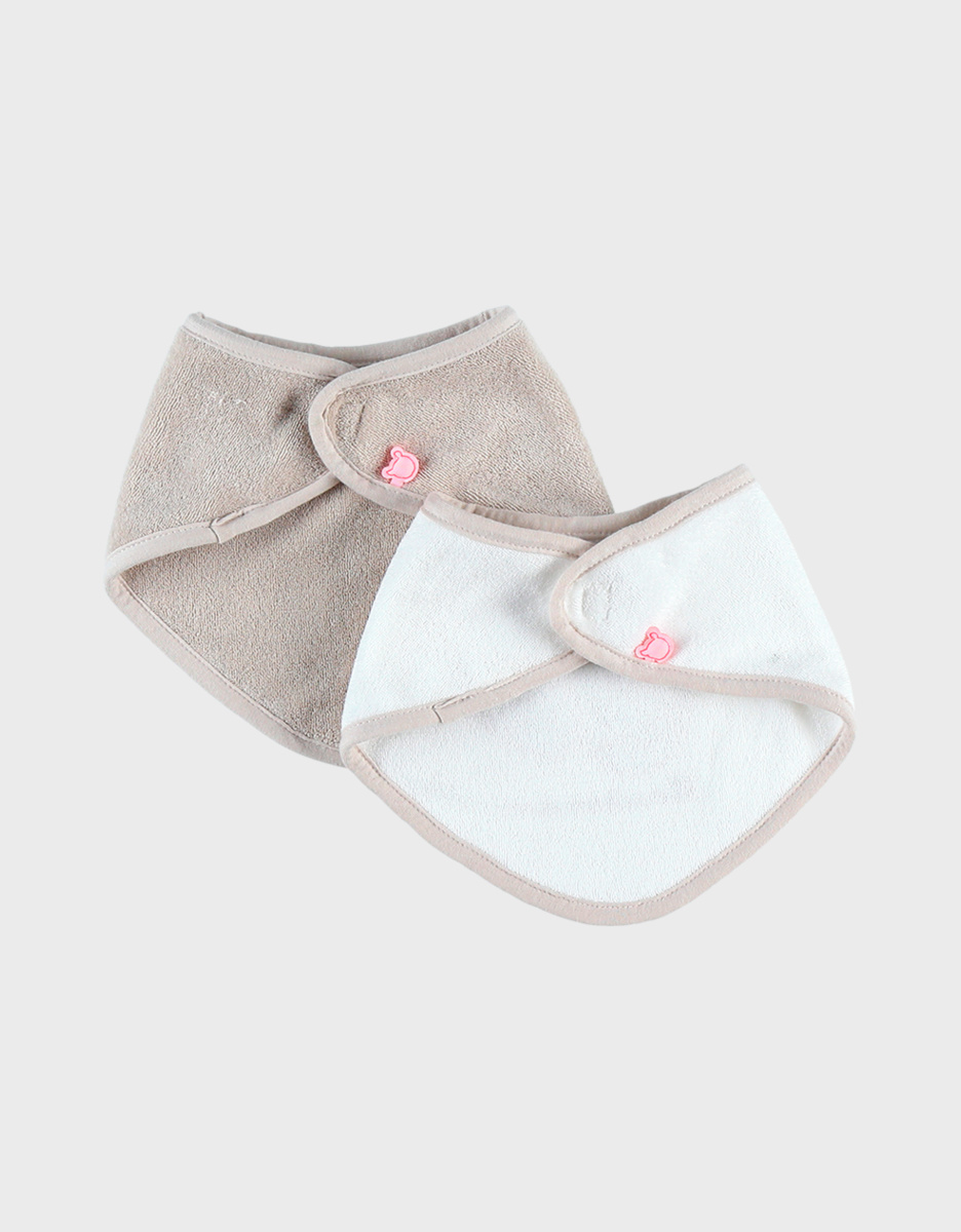 Lot de 2 bavoirs bandana en éponge, beige/blanc