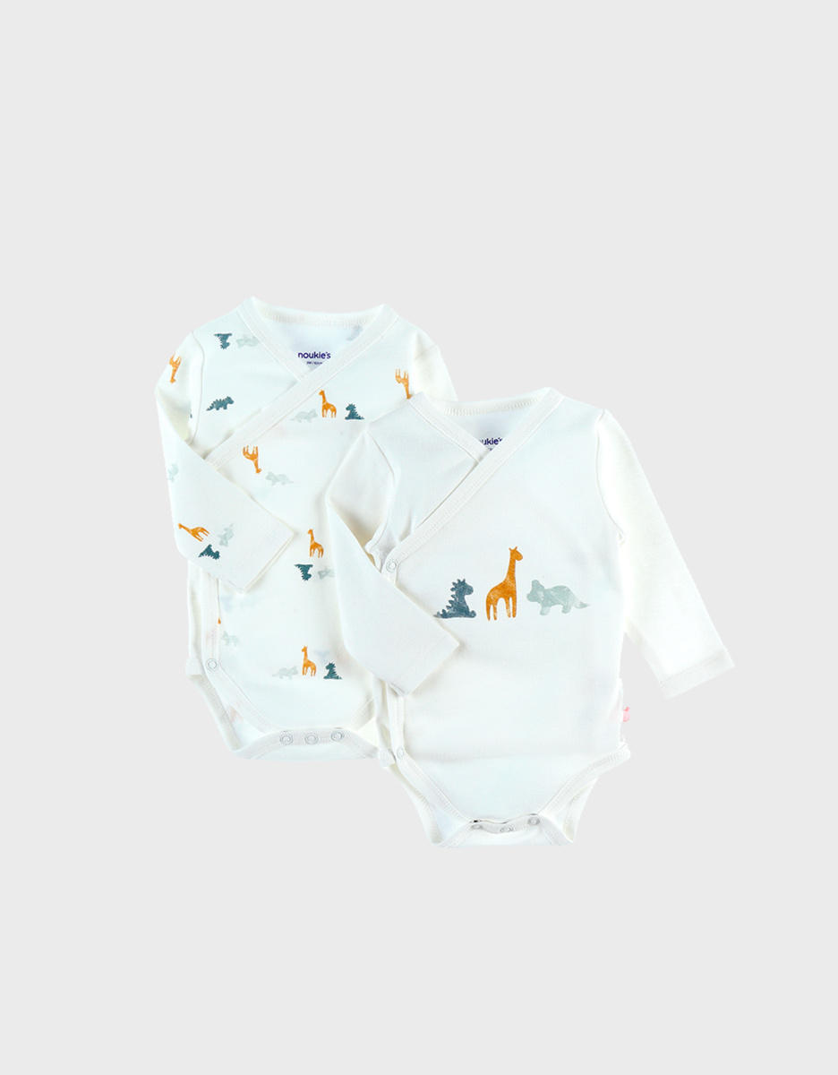 Lot de 2 bodys croisés en coton BIO, écru