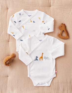 Set de 2 bodys croisés en coton BIO, écru