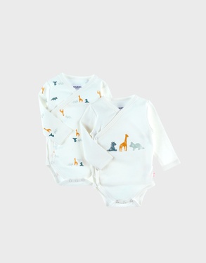 Lot de 2 bodys croisés en coton BIO, écru