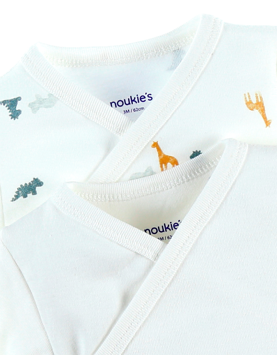 Pack of 2 organic cotton crossover bodysuits, off-white