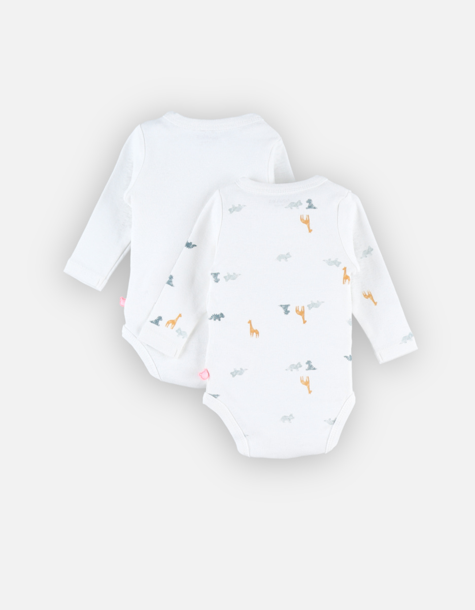 Set of 2 organic cotton crossover bodysuits, off-white