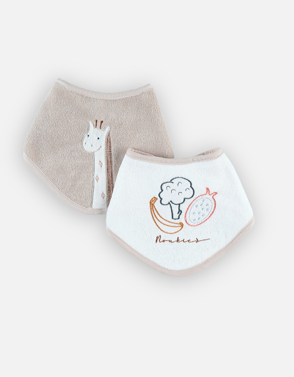 Set of 2 terry dribble bibs, beige/white