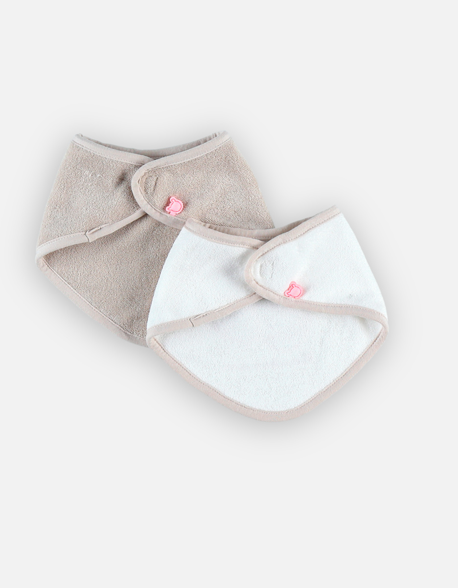 Set of 2 terry dribble bibs, beige/white