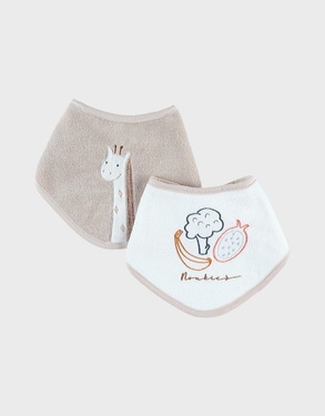 Set of 2 terry dribble bibs, beige/white