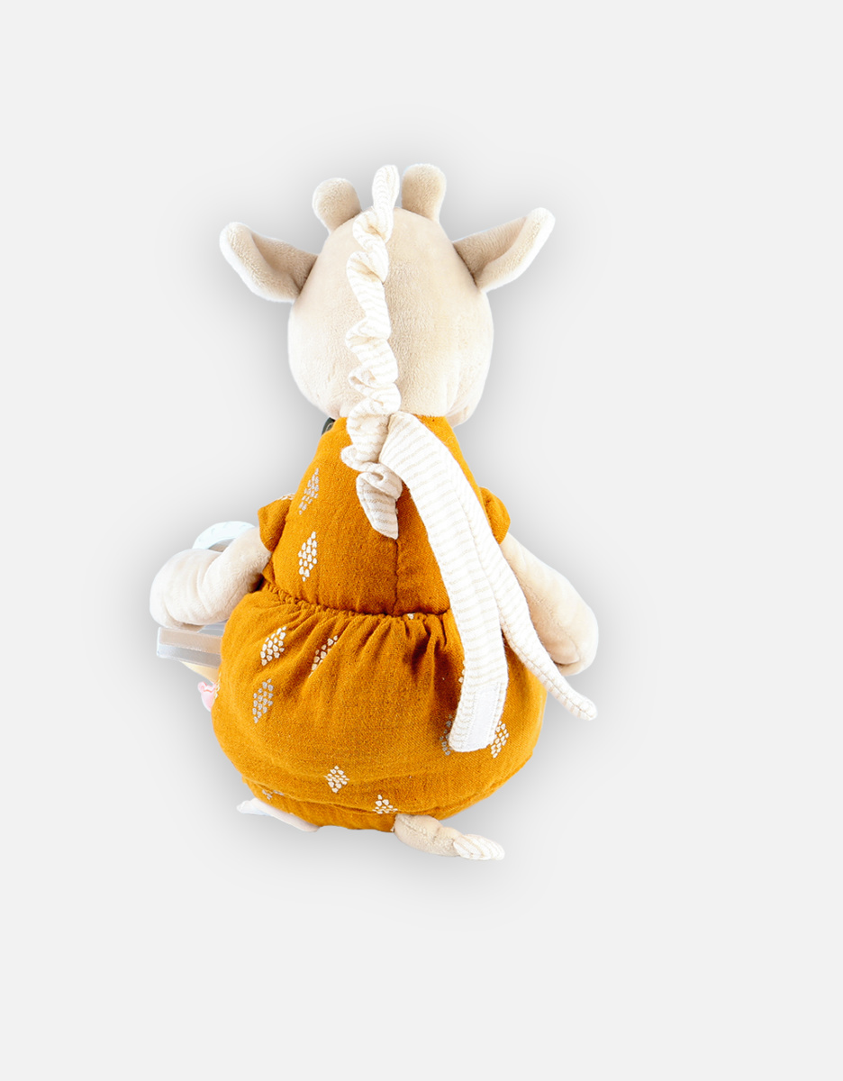 Veloudoux and organic cotton muslin Tiga activity soft toy, beige/ochre