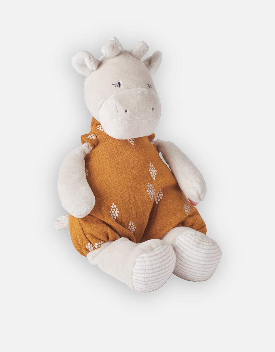 Small Veloudoux and organic cotton muslin Tiga soft toy, beige/ochre