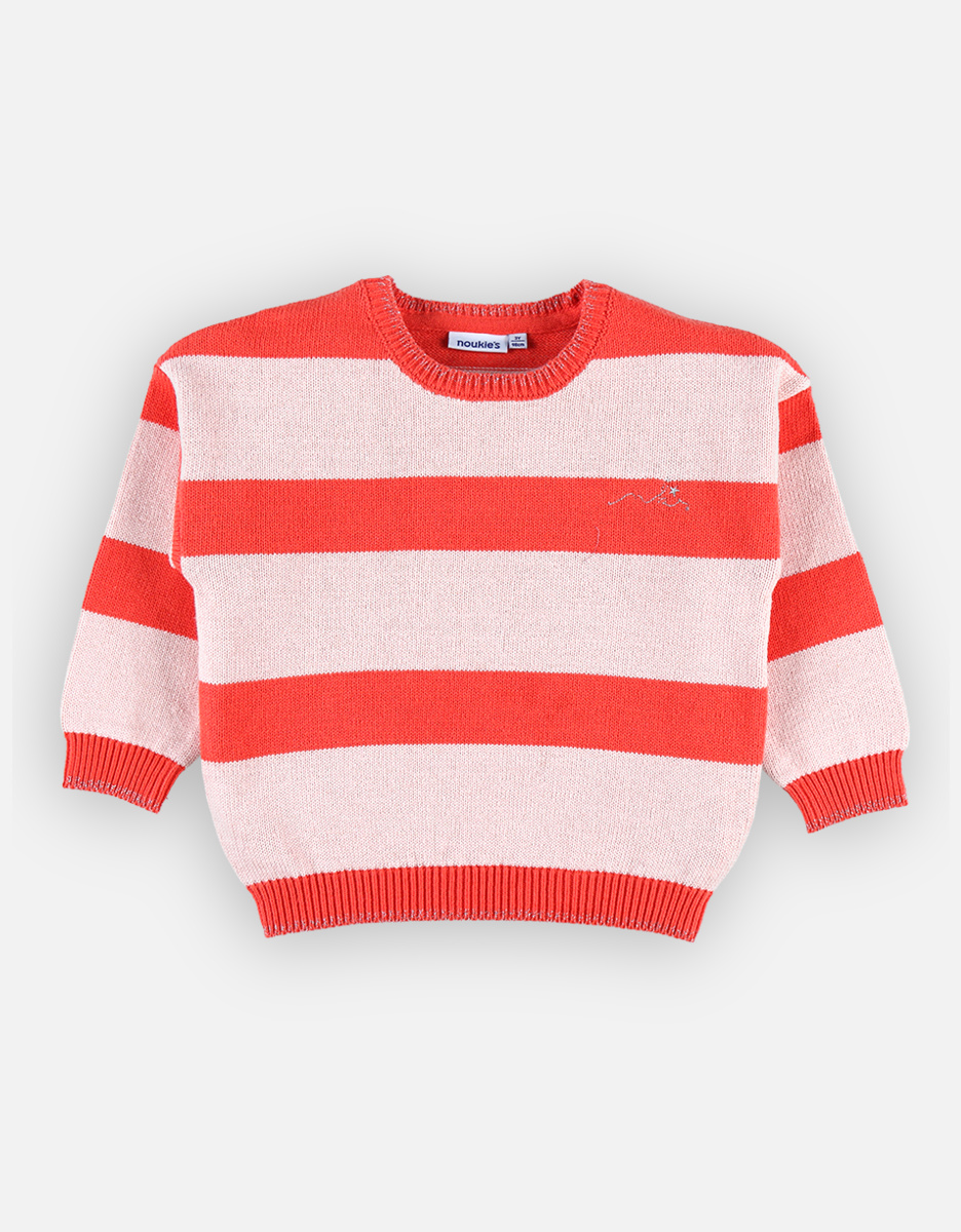 Pull rayé en tricot, rouge fraise/rose clair