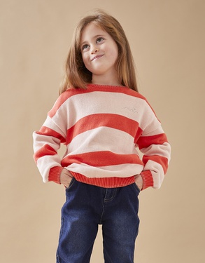 Knitted striped jumper, strawberry/light pink