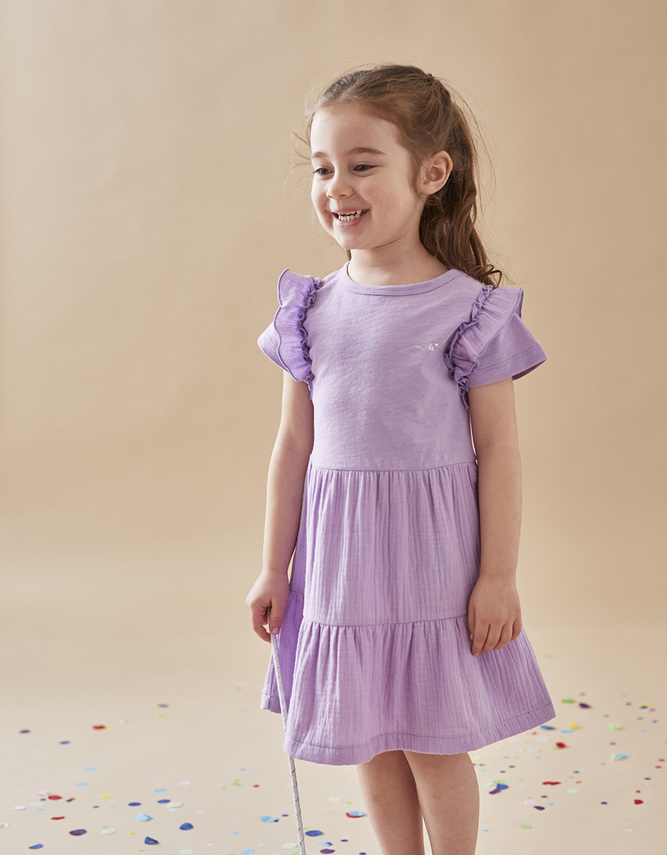 Bi-material dress, purple