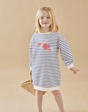 French terry striped dress, off-white/navy