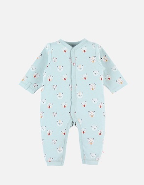 Jersey onesie pyjamas with a tiger print, aqua