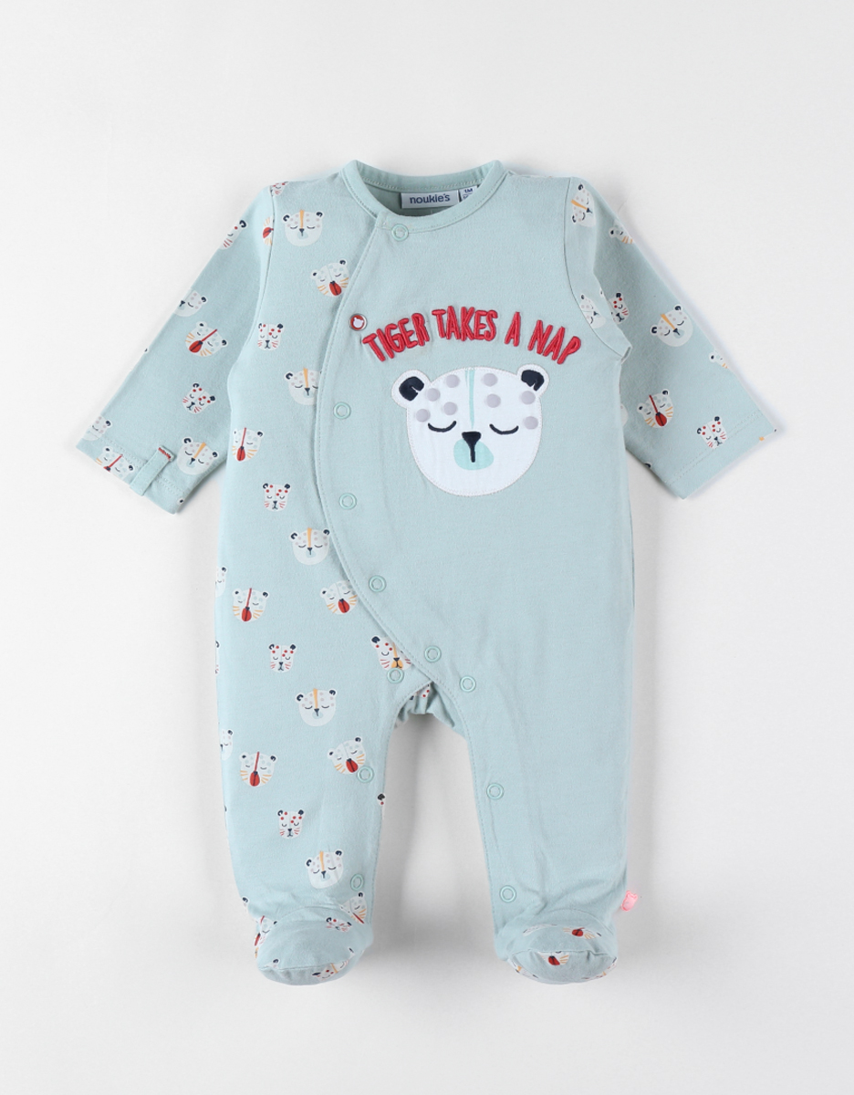 Jersey 1-delige pyjama met tijgerprint, aqua