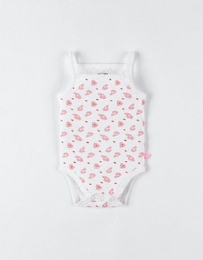 Organic cotton bodysuit with straps, off-white/coral