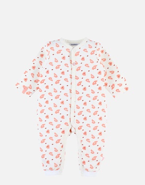 Jersey onesie pyjamas with a leopard print, off-white/coral