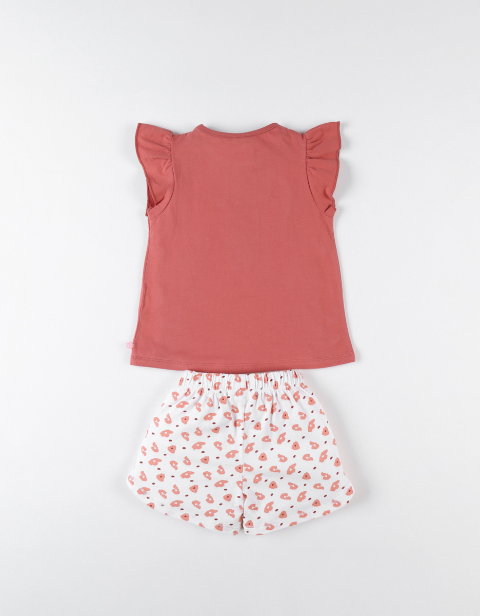 Pyjama 2 pièces léopard en jersey, rouge/écru/rose corail
