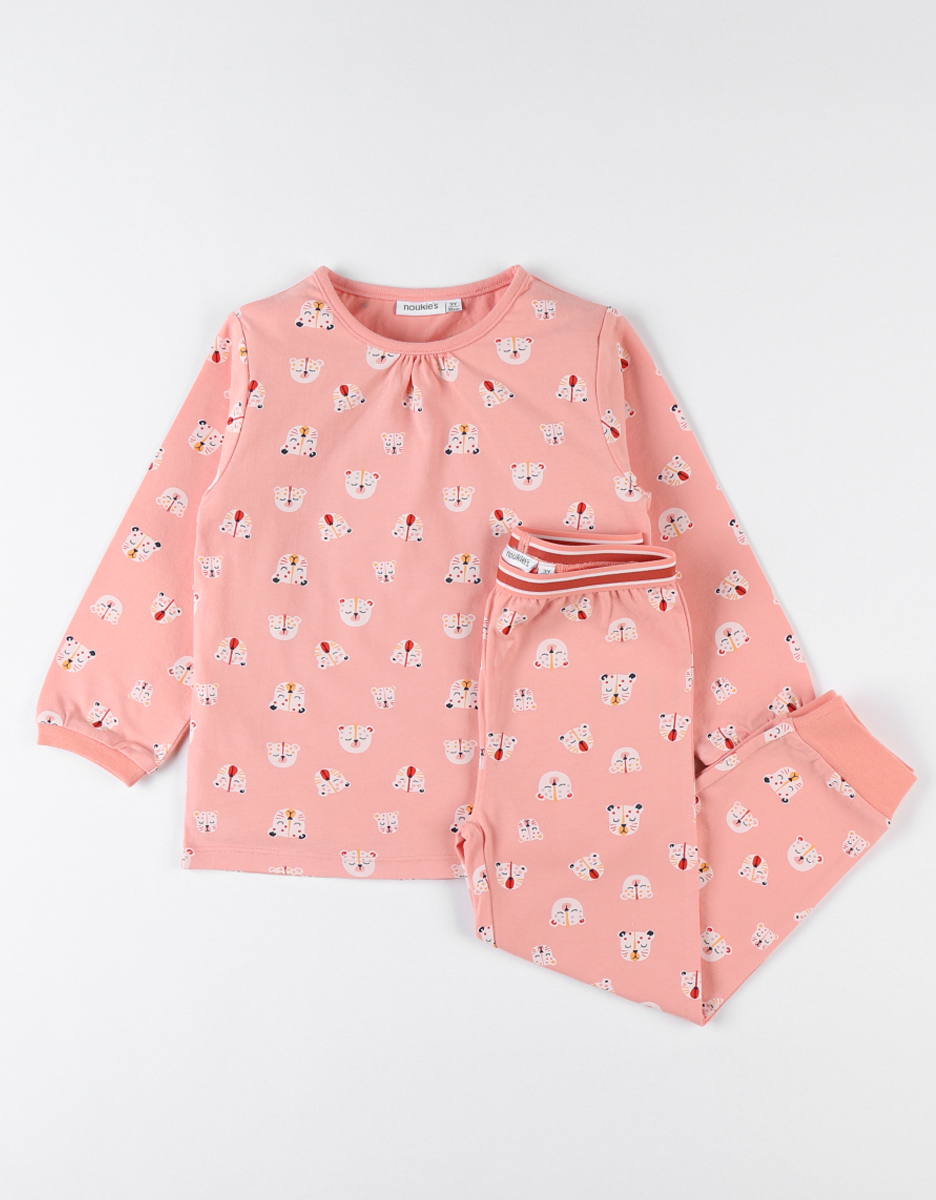 Pyjama 2 pièces à imprimé léopards en jersey, rose corail
