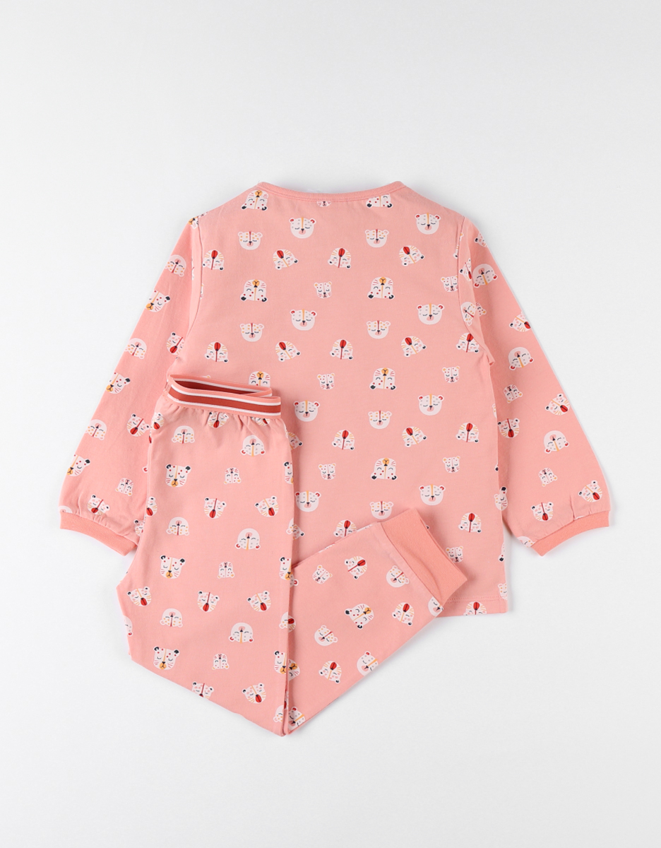 Pyjama 2 pièces à imprimé léopards en jersey, rose corail