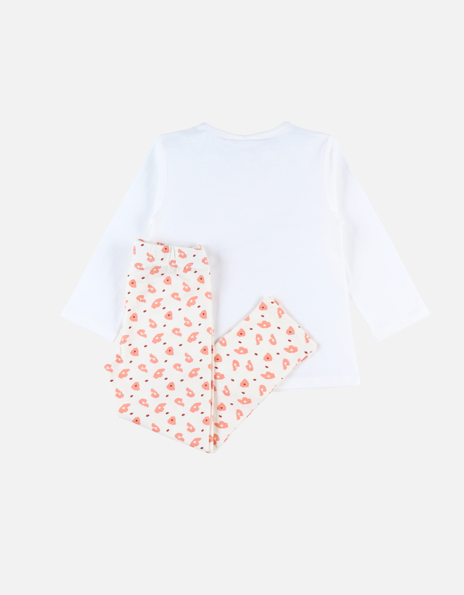 Pyjama 2 pièces à imprimé léoaprd en jersey, écru/rose corail