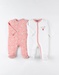 Set met 2 1-delige pyjamas, koraal/beige