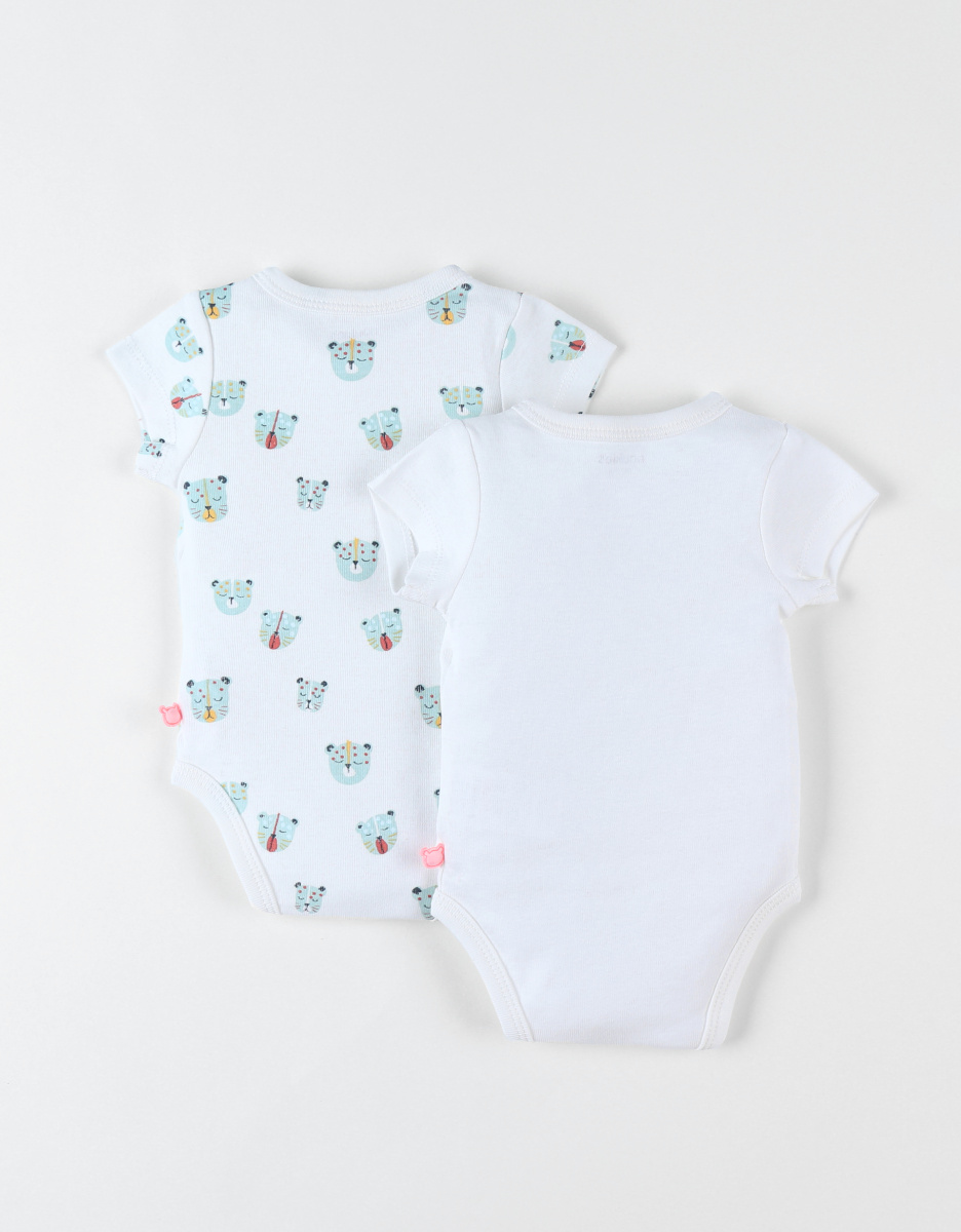 Set met 2 bio katoenen body's, ecru/aqua