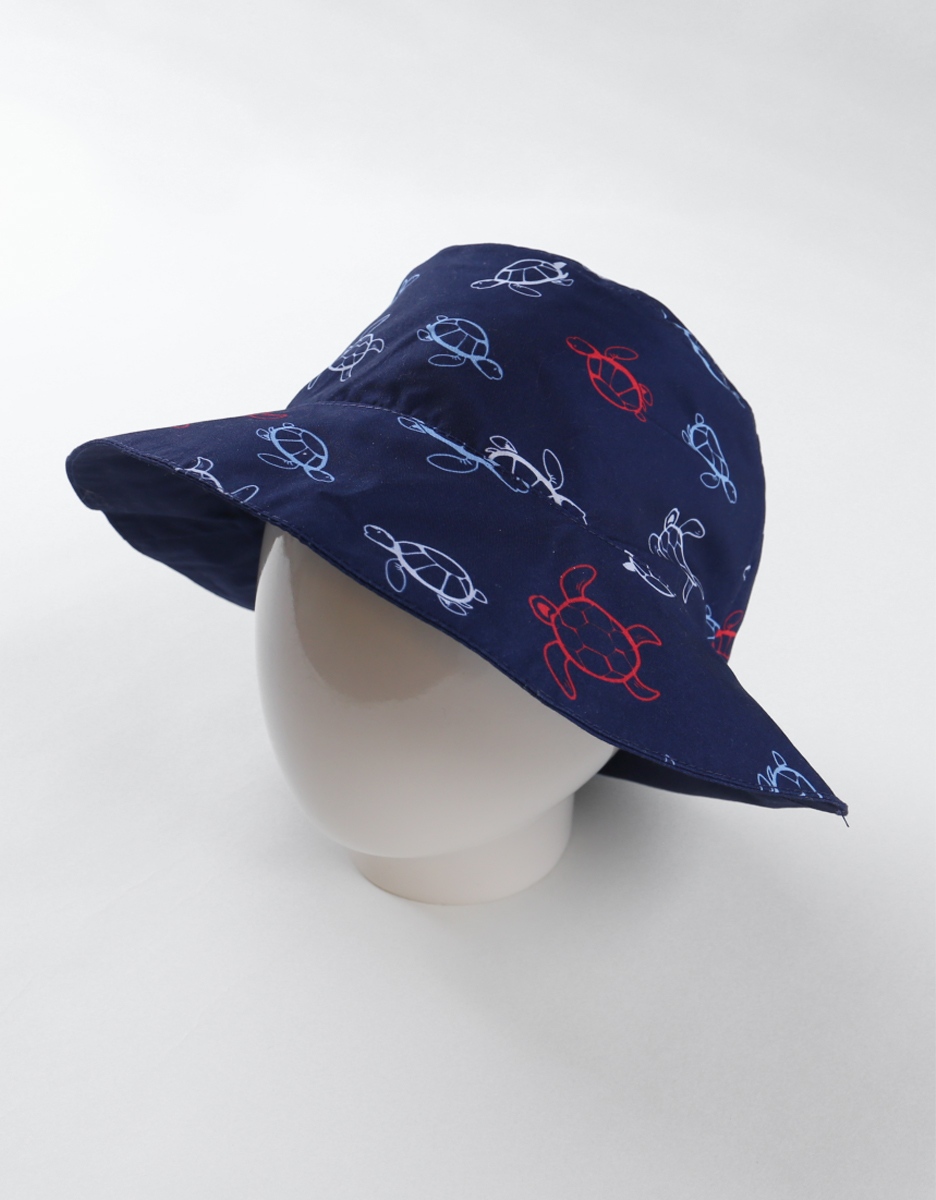 Chapeau réversible à imprimé tortue, bleu marine/rouge