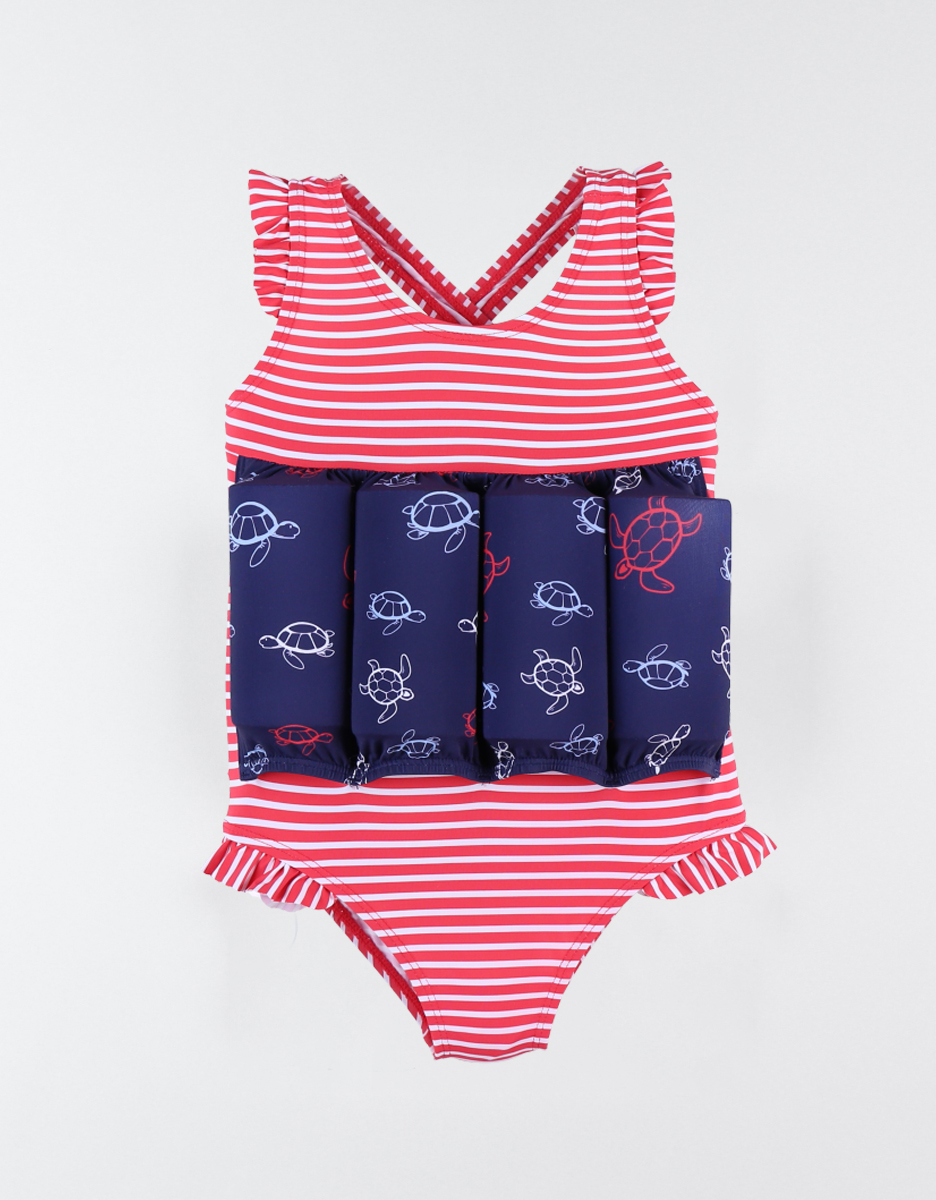 Floating suit with turtle print, navy/red