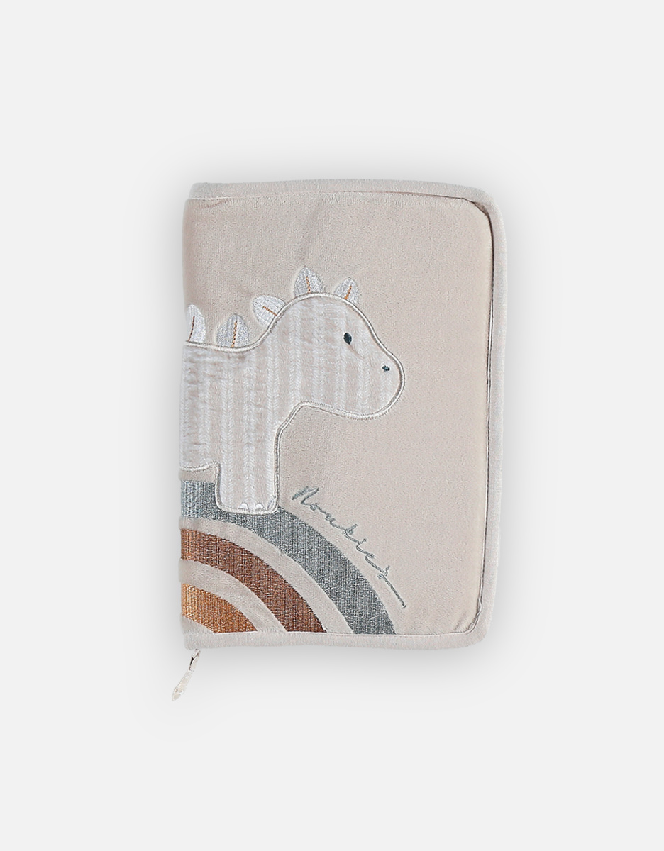 Protège carnet de santé dino en Veloudoux, beige
