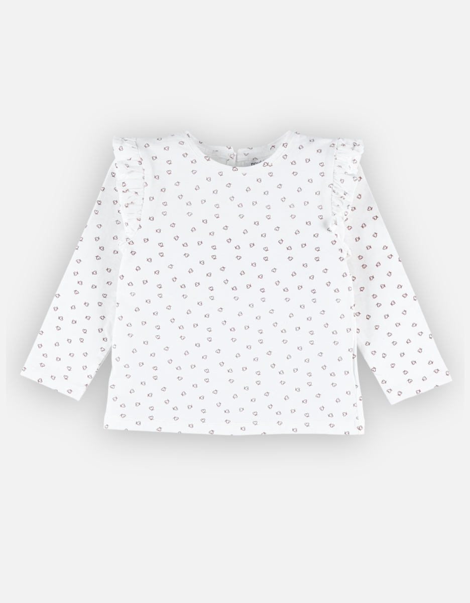 Long-sleeved t-shirt with heart print, off-white