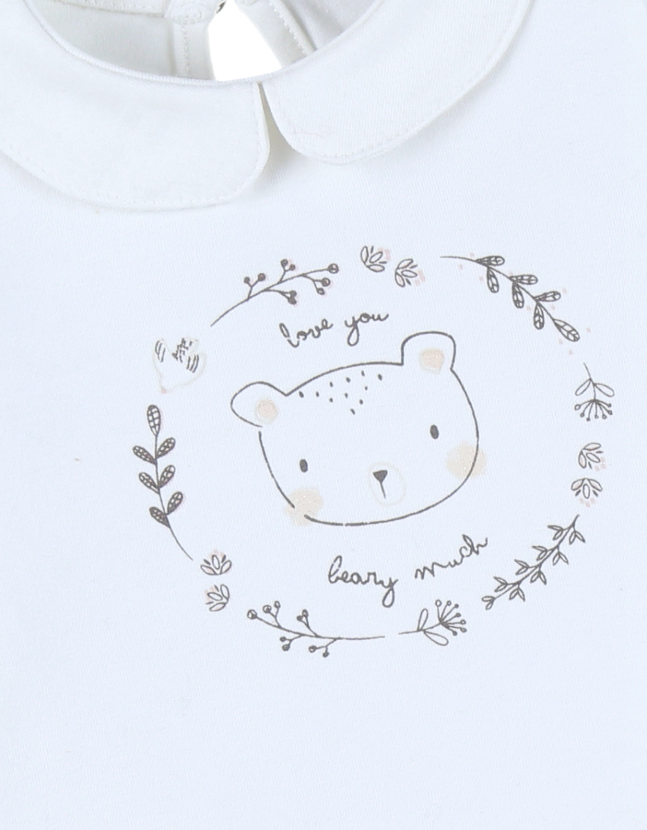 T-shirt en coton blanc à manches longues imprimé ours