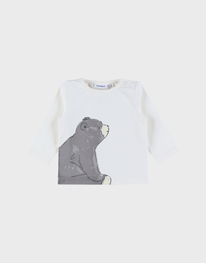 T-shirt écru en coton avec imprimé ours